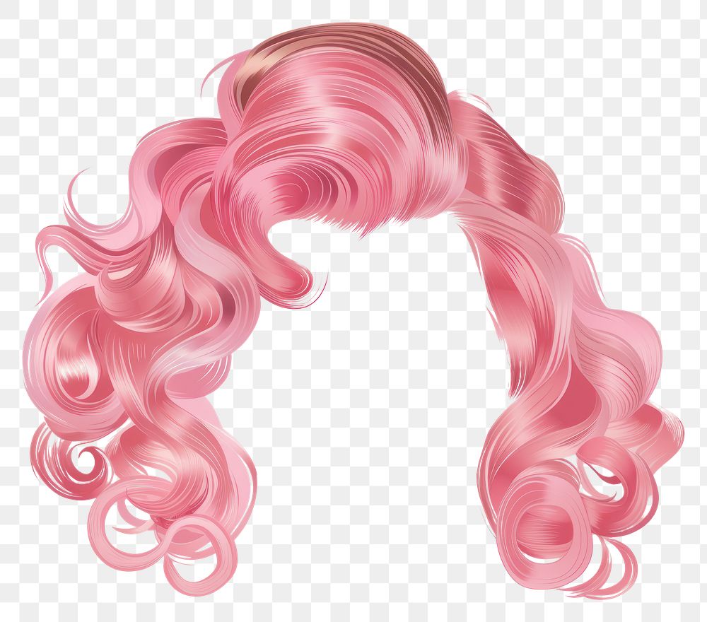 Pink curly hairstyle wig art white background.