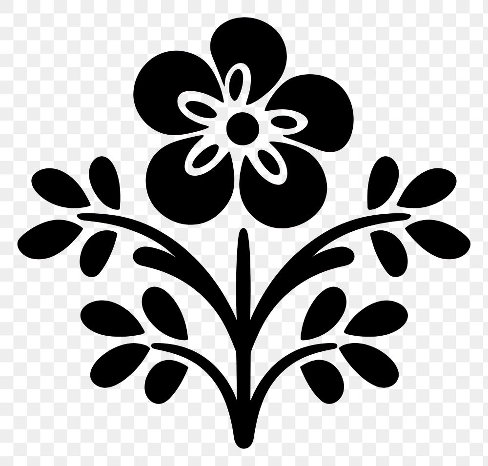 PNG Floral icon pattern white black.