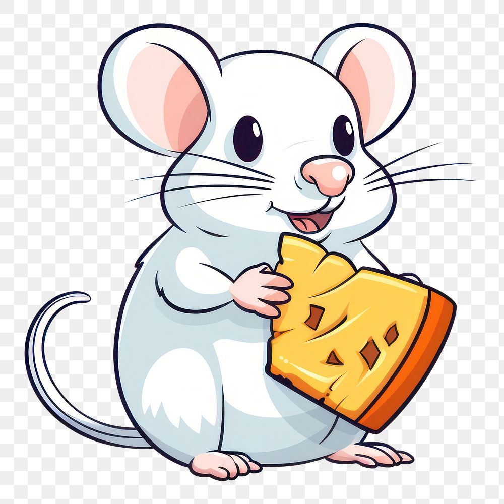 PNG White rat holding cheese cartoon animal mammal.