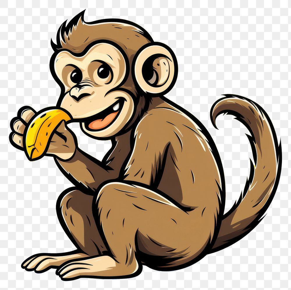 PNG Monkey eating banana Clipart wildlife cartoon mammal.