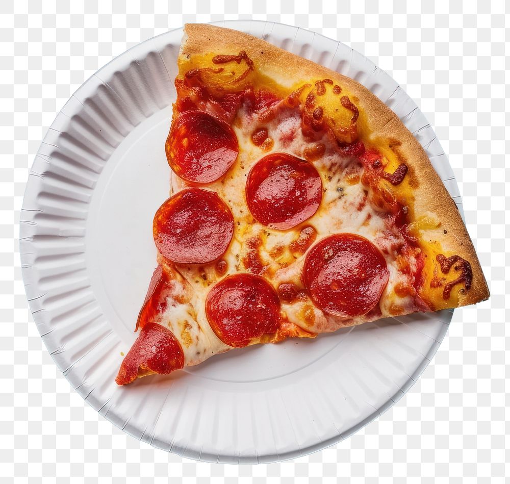 PNG Pizza with pepperoni plate slice food.