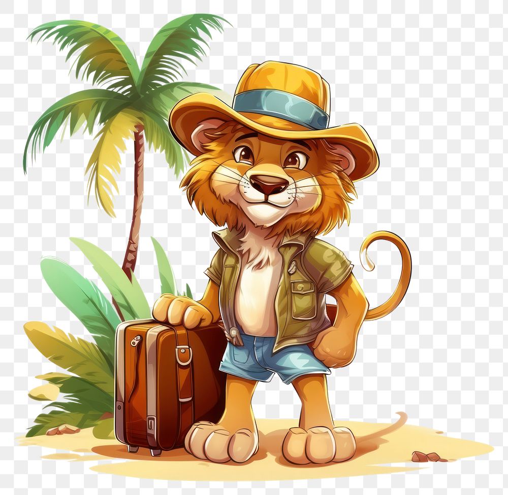 PNG Lion character Vacation summer vacation cartoon fun.