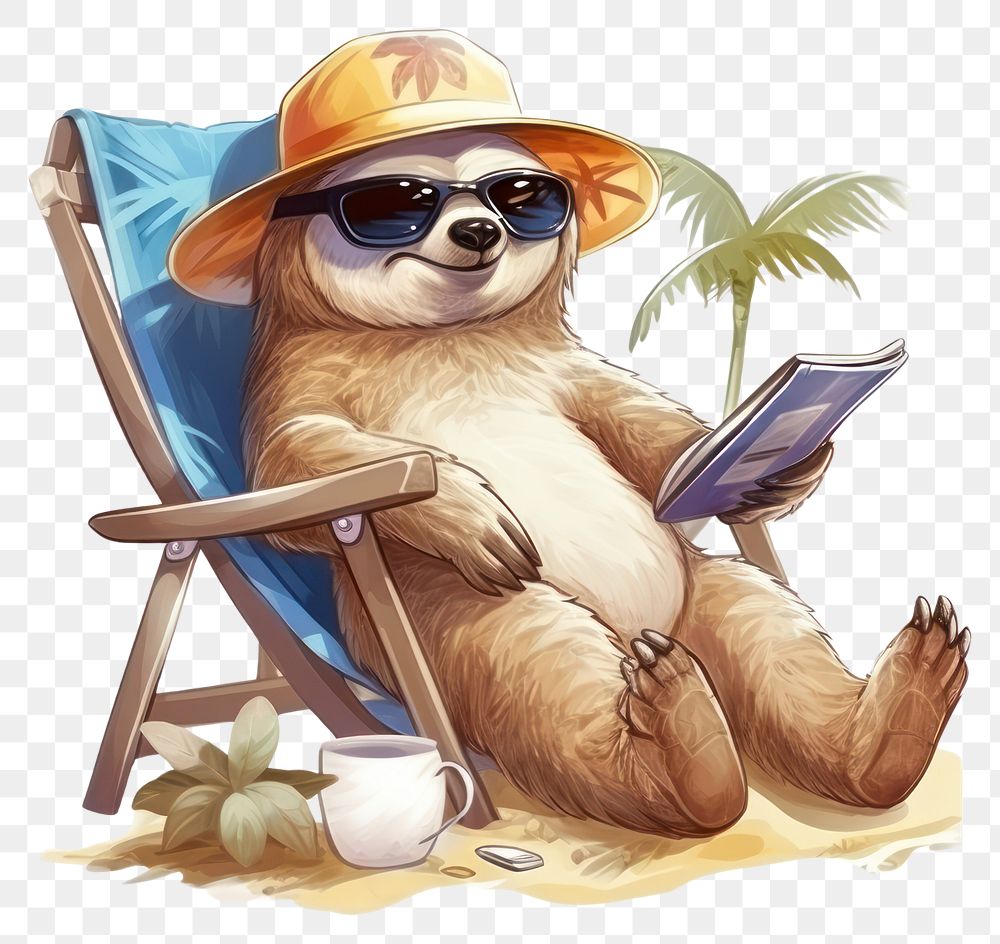 PNG Sloth character Vacation summer vacation glasses drawing.