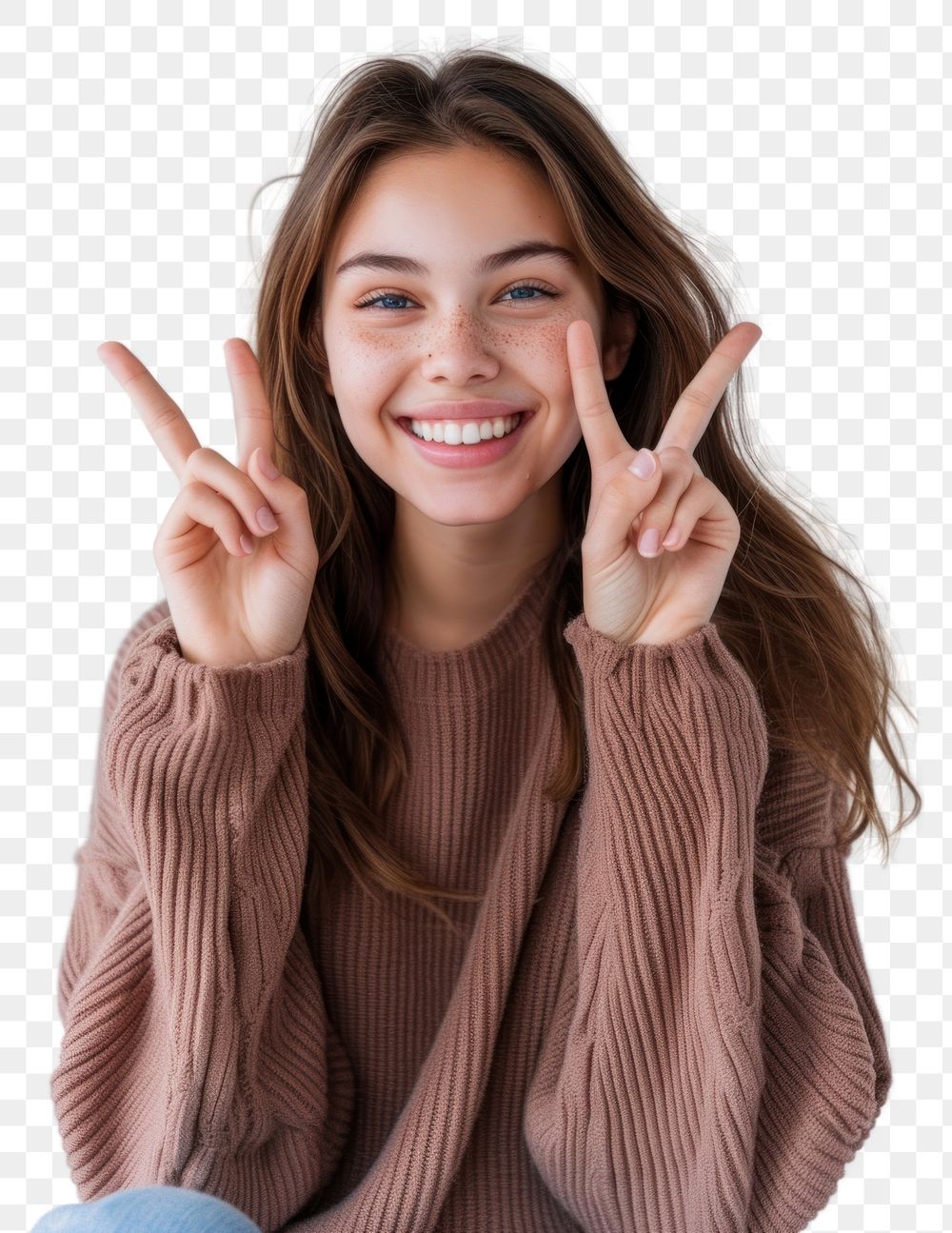 PNG Portrait sweater smile gesturing