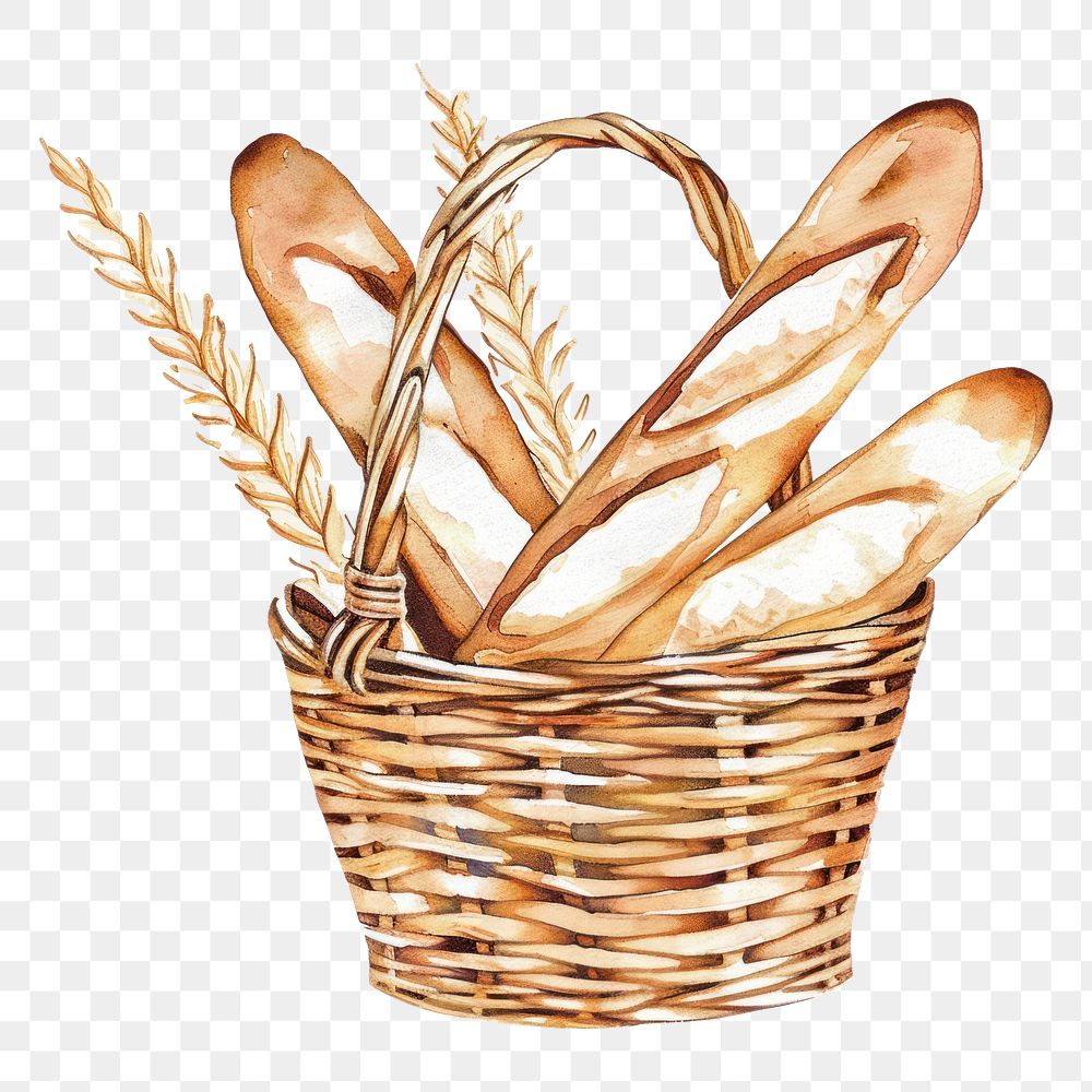 PNG Baguettes in basket bread food white background.