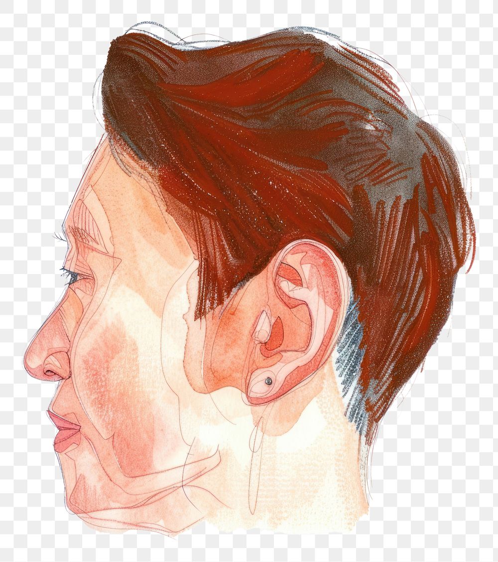 PNG Earring on ear portrait painting drawing.