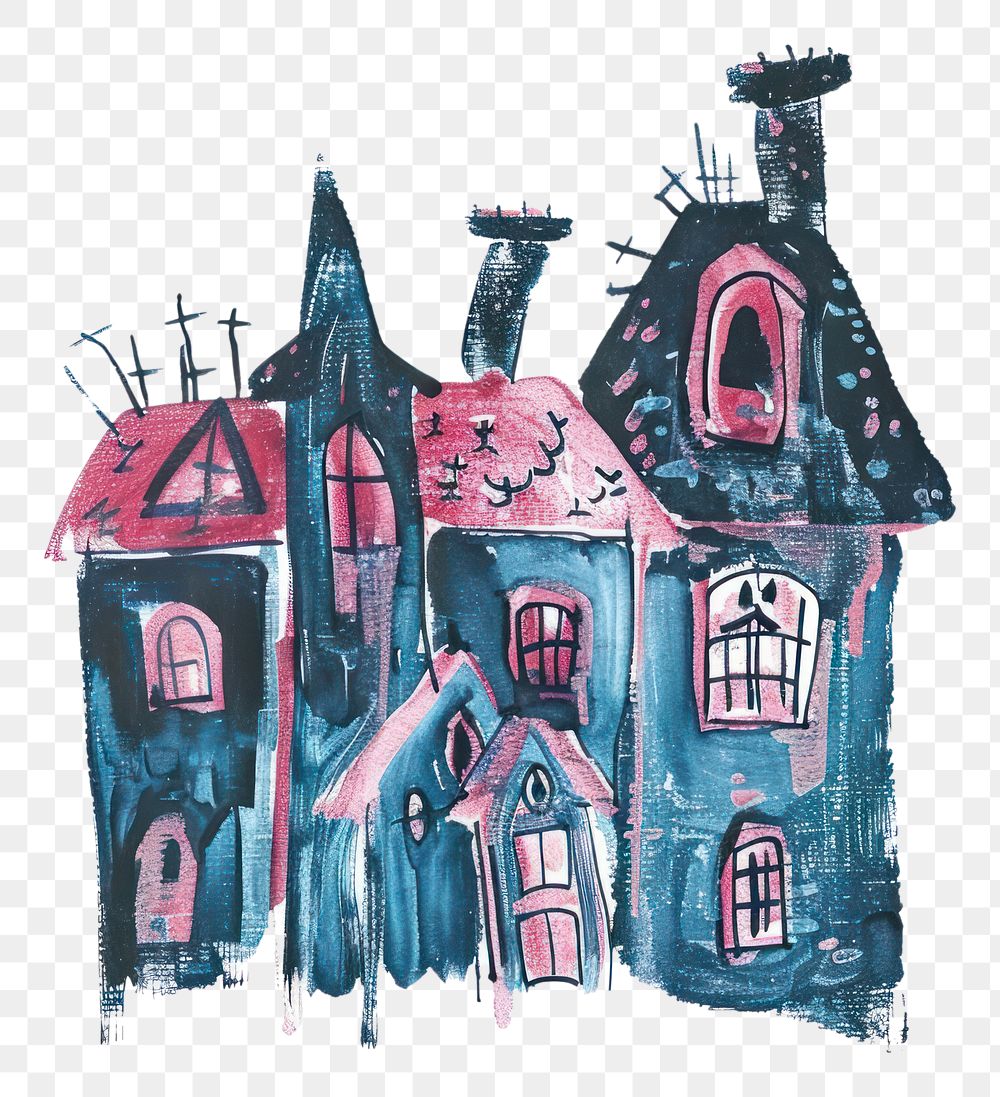 PNG Haunted house painting drawing sketch.