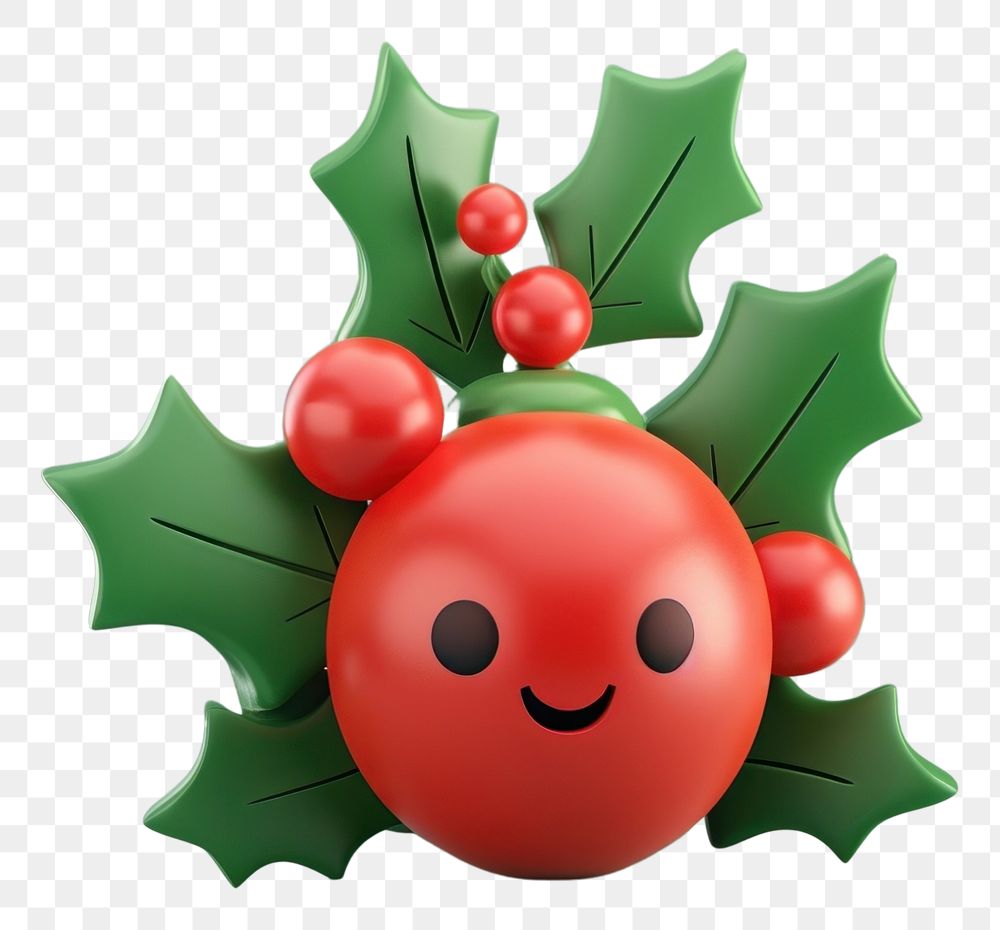 PNG 3d Holly christmas cartoon plant.