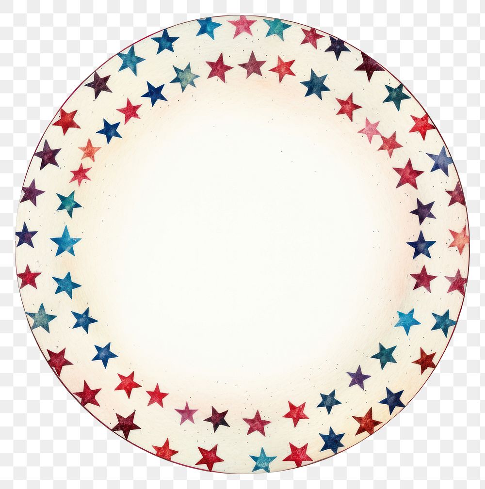 PNG Vintage stars circle frame porcelain platter white background