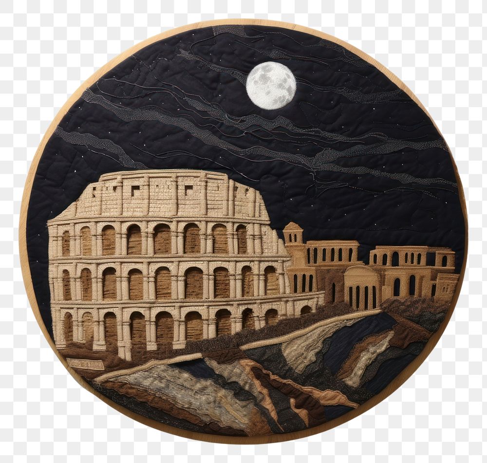 PNG Embroidery with rome colosseum night moon art.