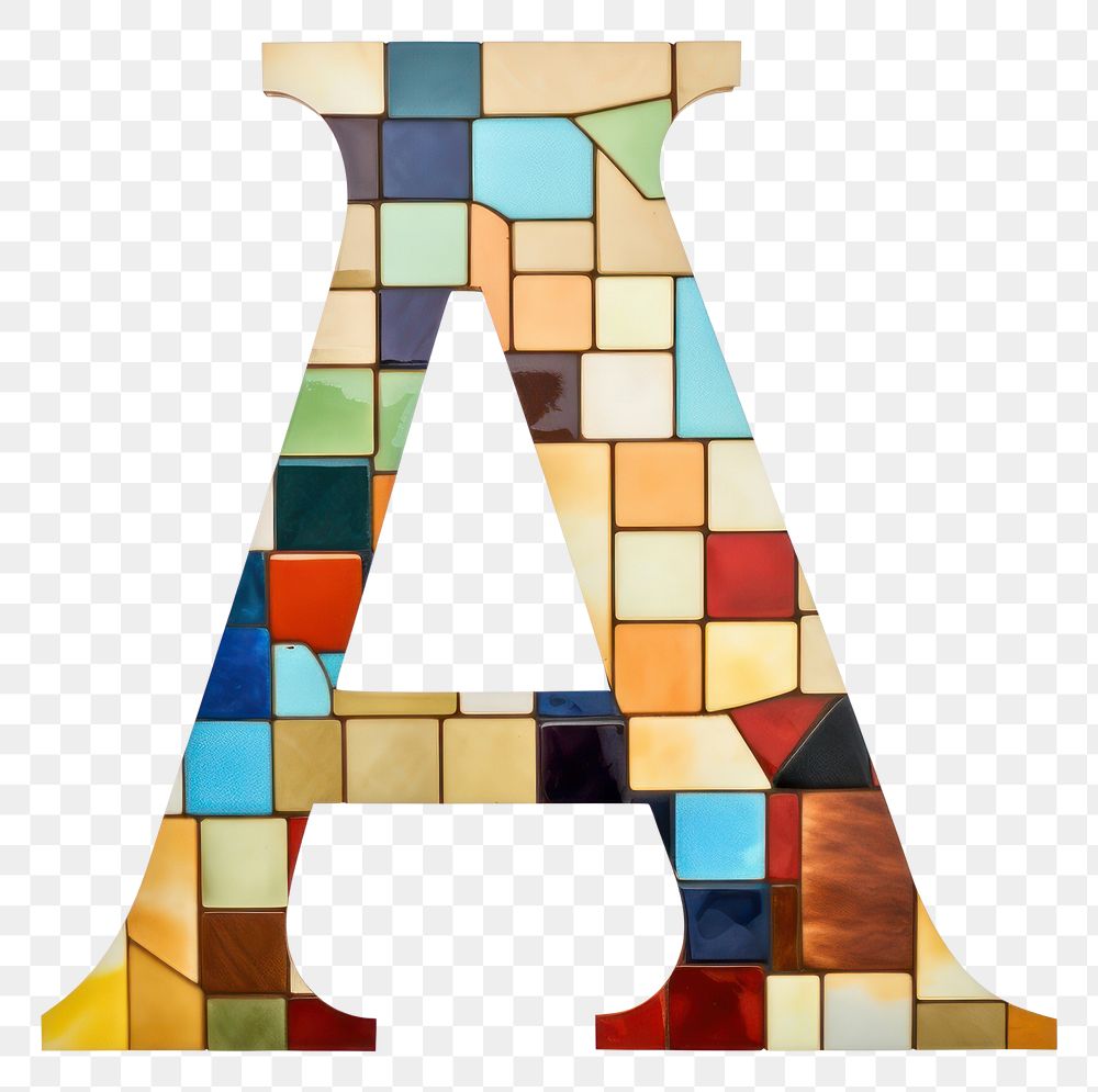 PNG  Mosaic tiles letters A alphabet number shape.