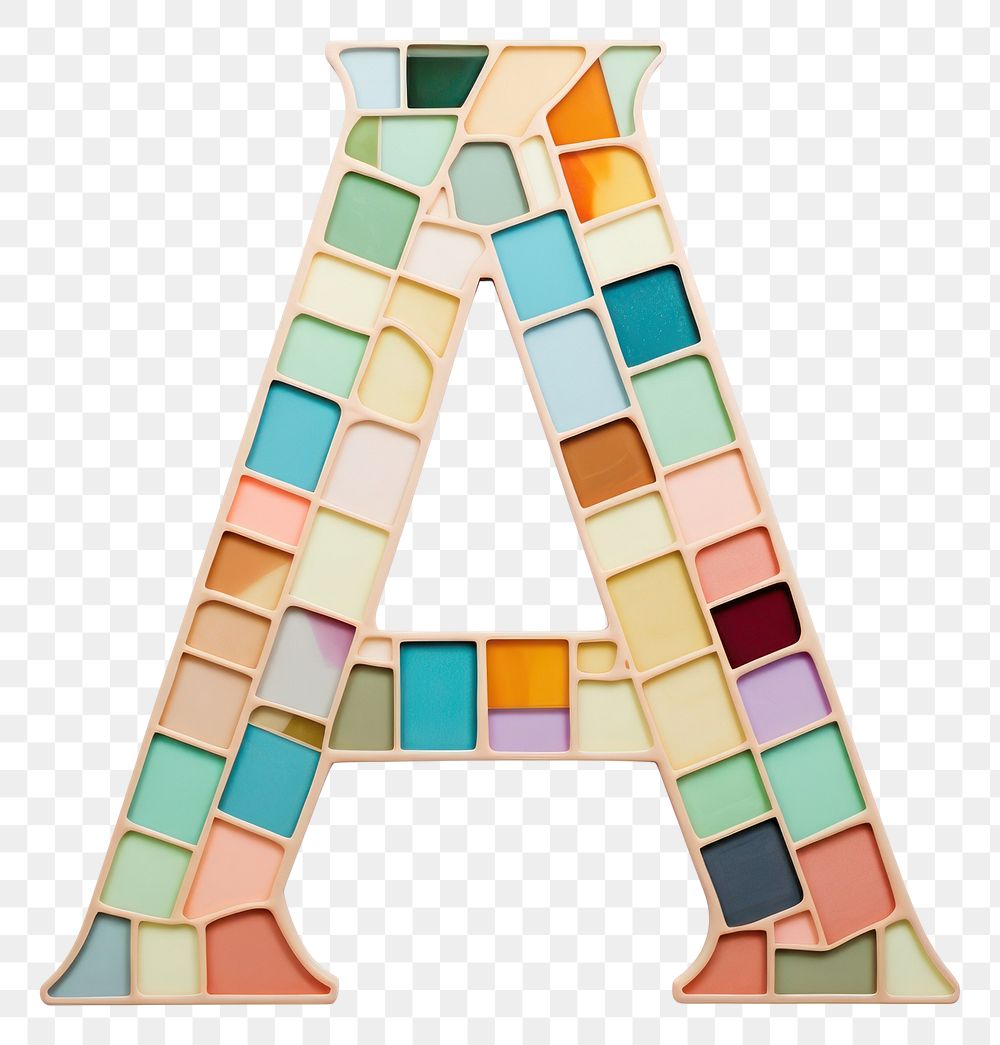 PNG  Mosaic tiles letters A alphabet shape text.