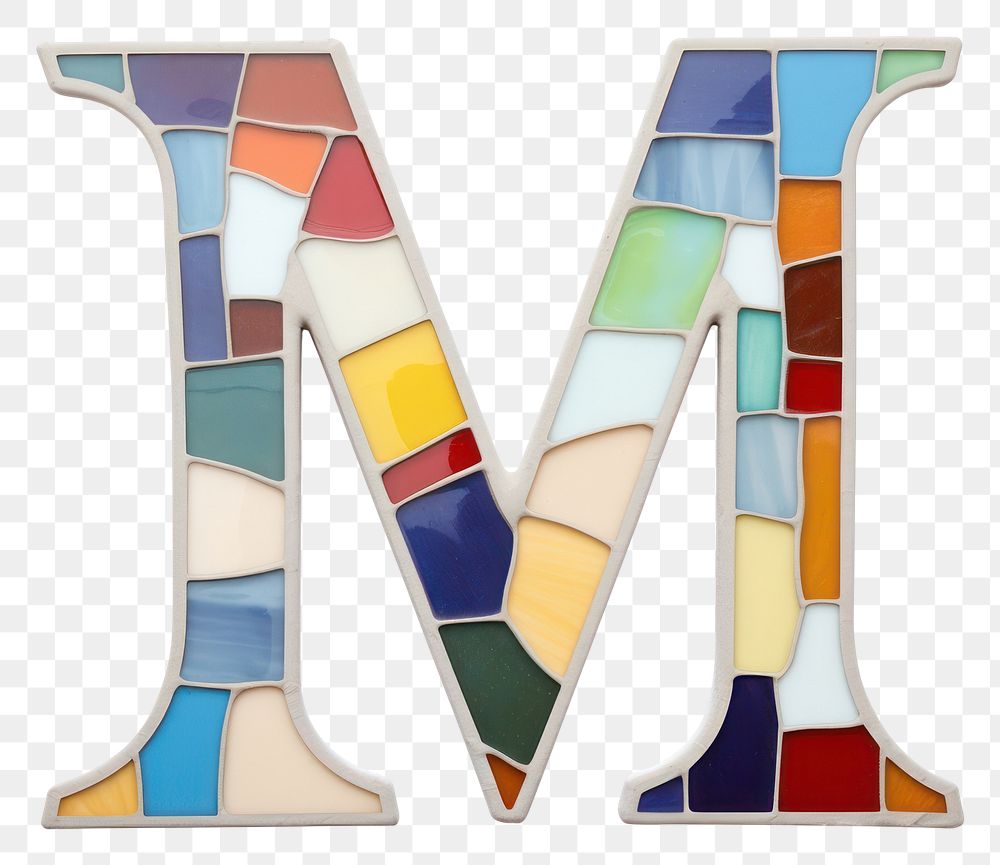 PNG  Mosaic tiles letters M number shape glass.