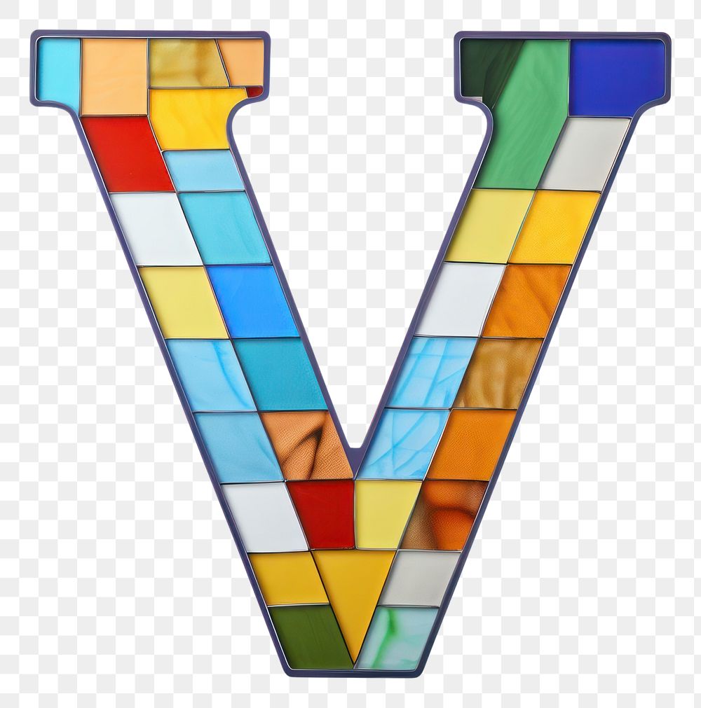 PNG  Mosaic tiles letters V alphabet number shape.