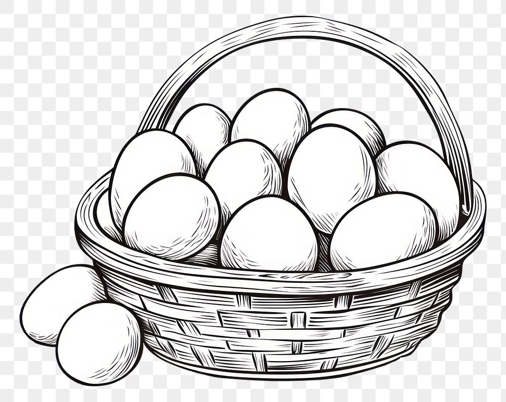 PNG Basket of easter eggs sketch food monochrome.