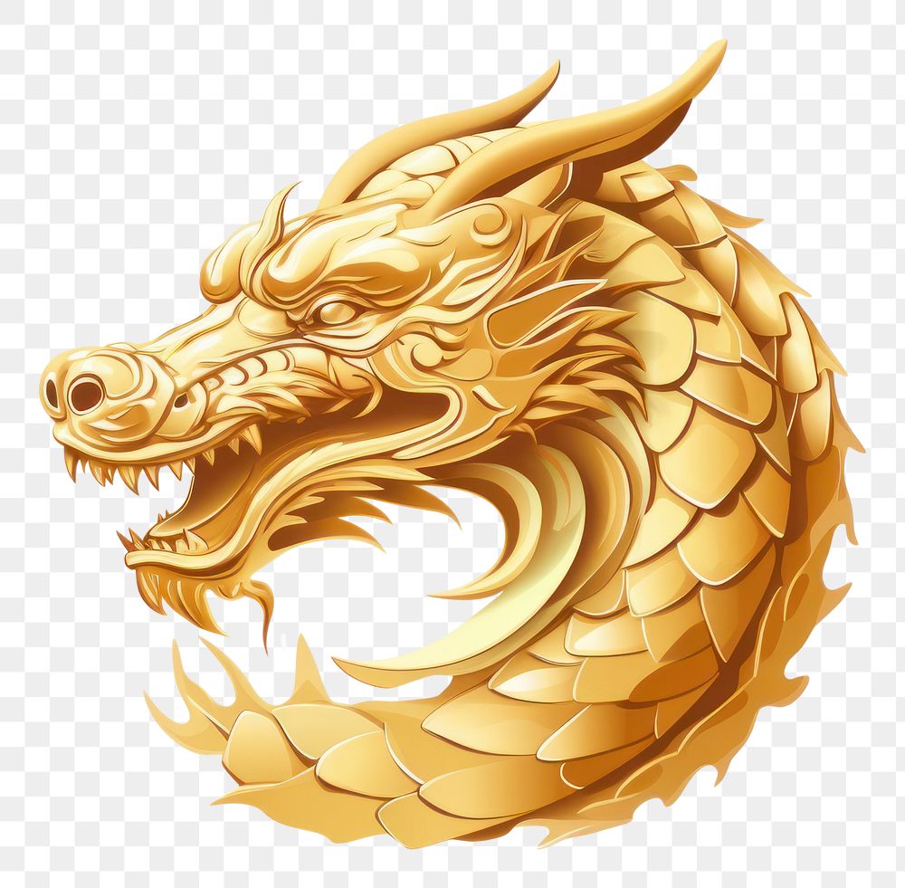 PNG Golden coins dragon white background representation.