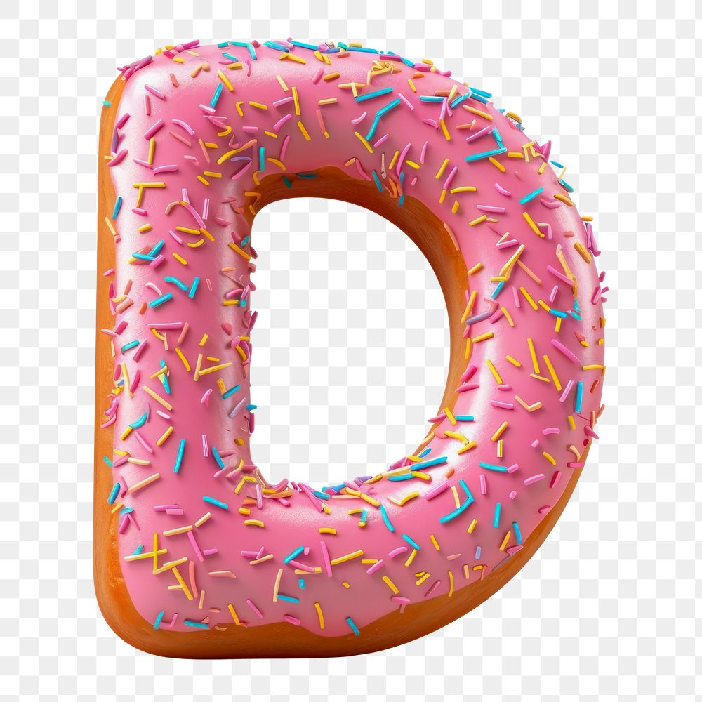 Letter D png 3D donut alphabet, transparent background