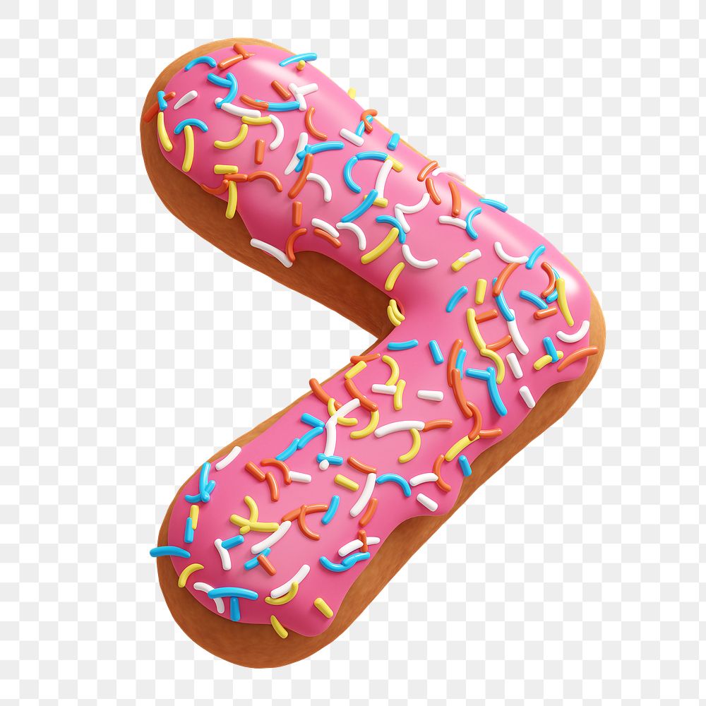 Greater than symbol png 3D donut design, transparent background