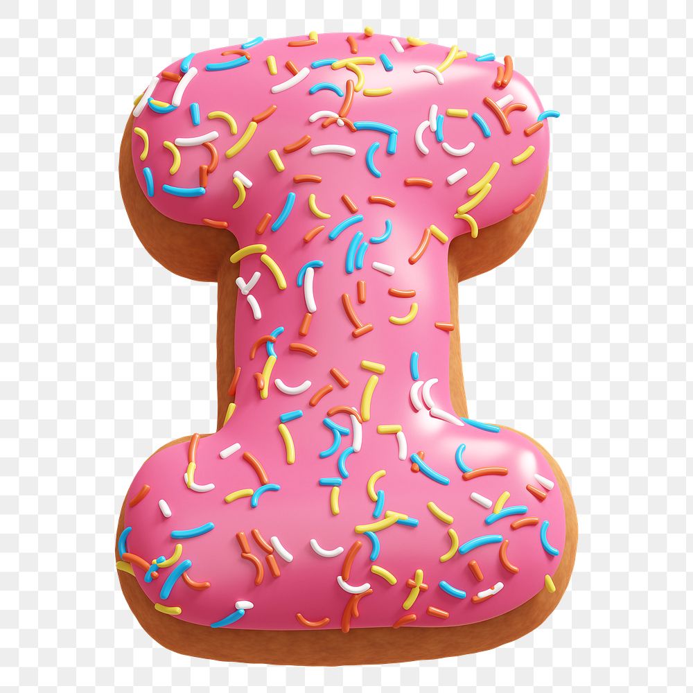 Letter I png 3D donut alphabet, transparent background