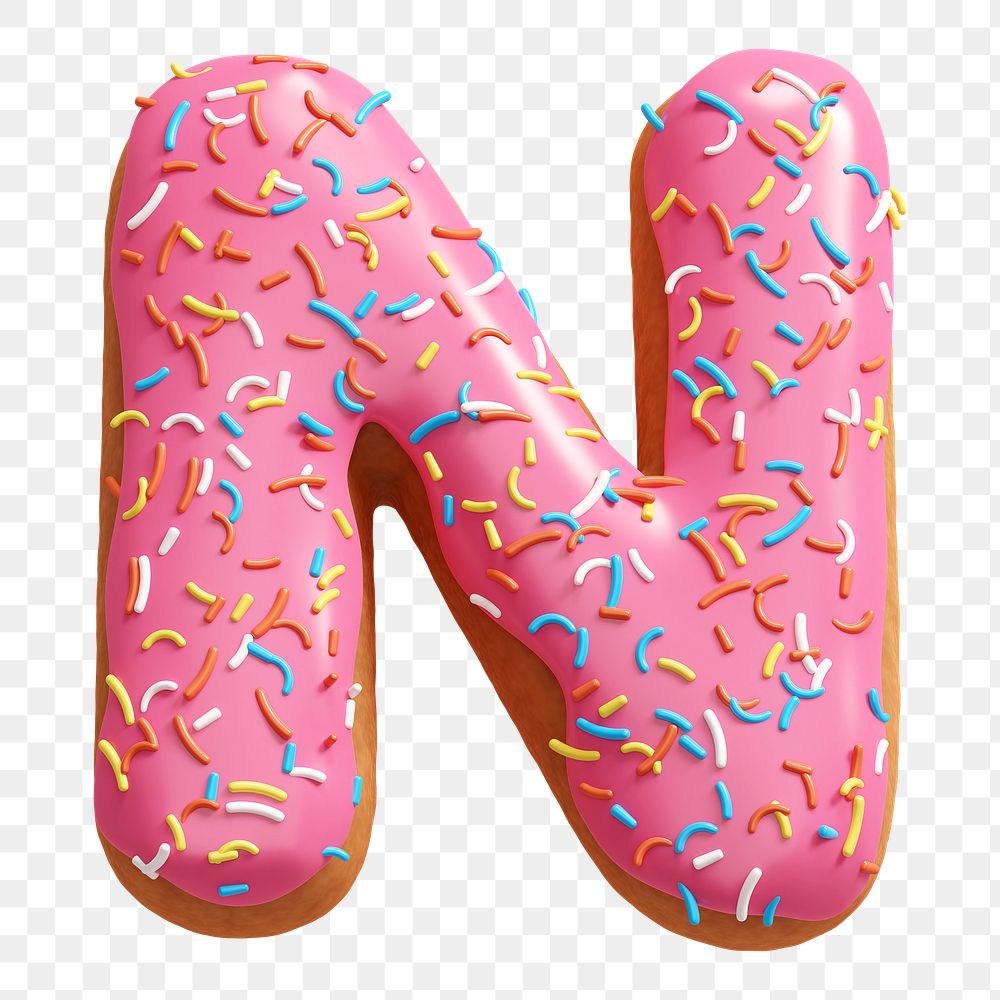 Letter N png 3D donut alphabet, transparent background