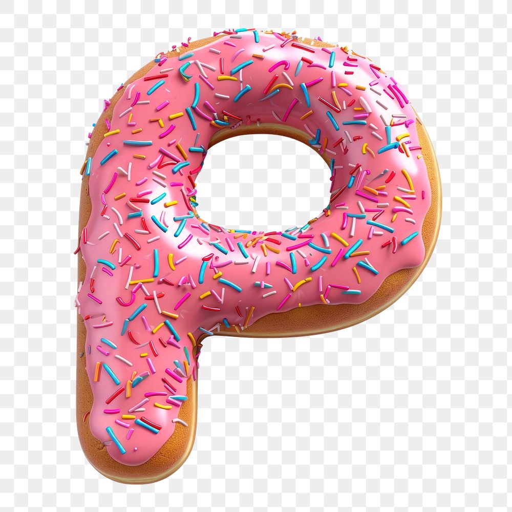 Letter P png 3D donut alphabet, transparent background