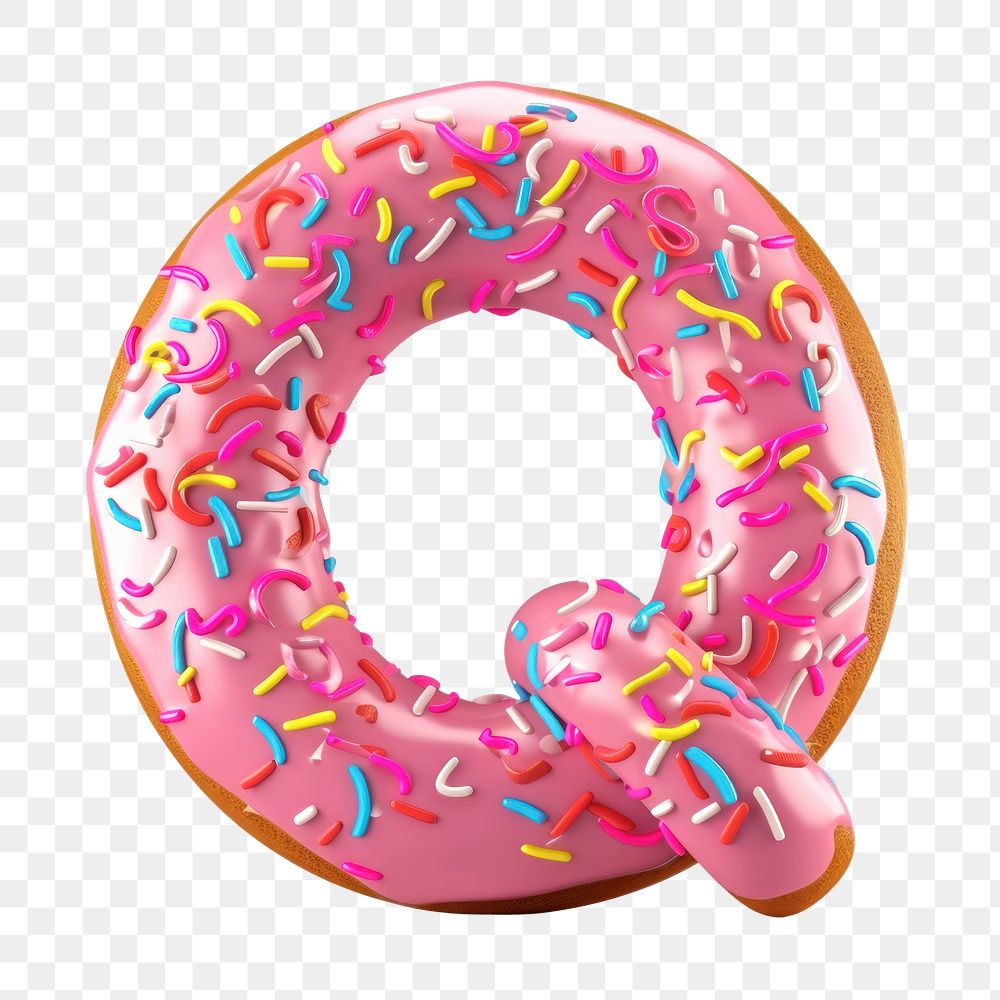 Letter Q png 3D donut alphabet, transparent background