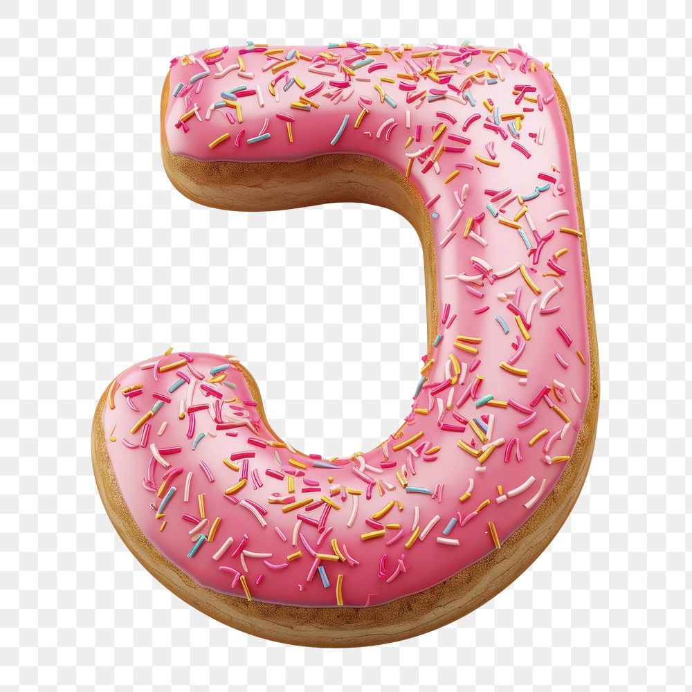 Letter J png 3D donut alphabet, transparent background