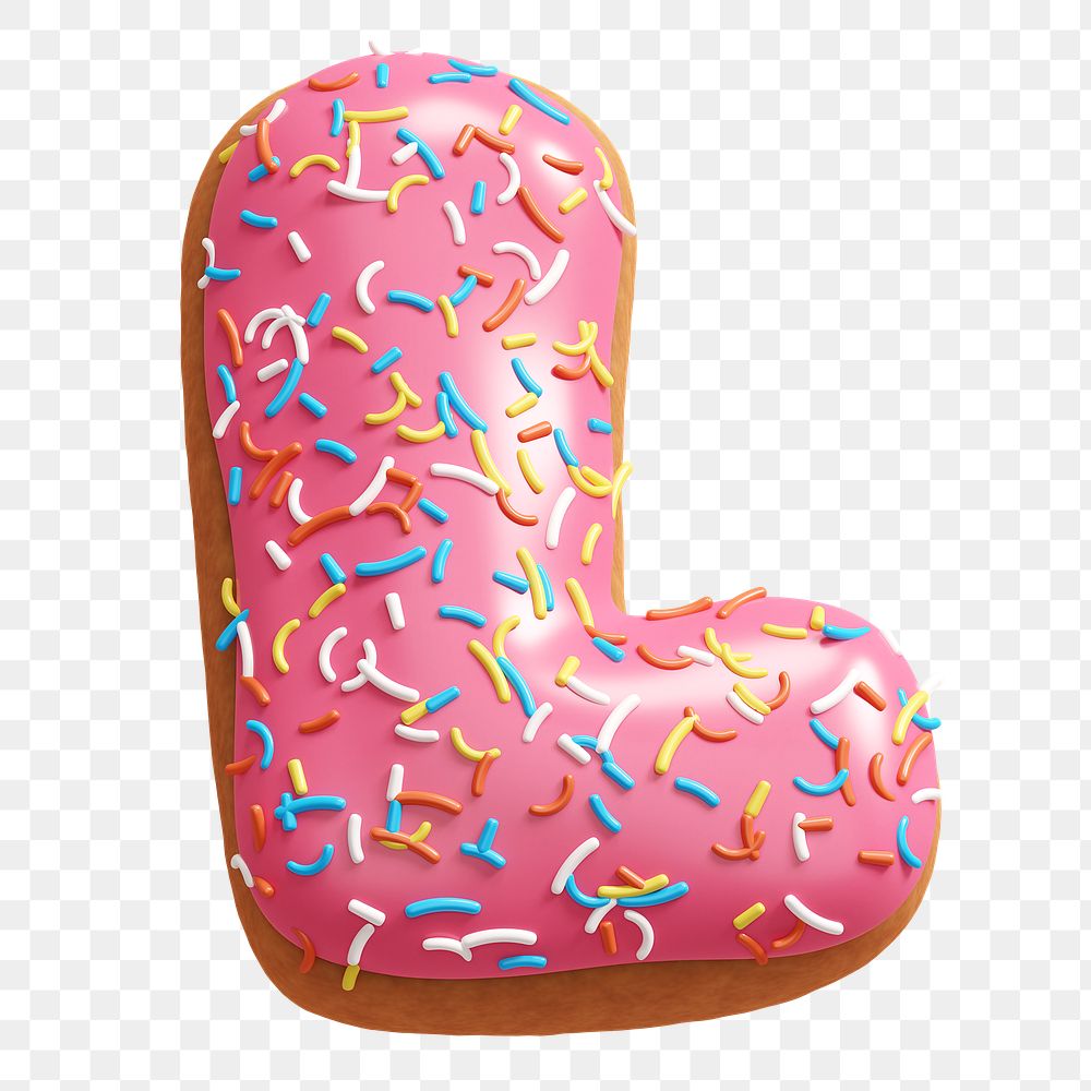 Letter L png 3D donut alphabet, transparent background
