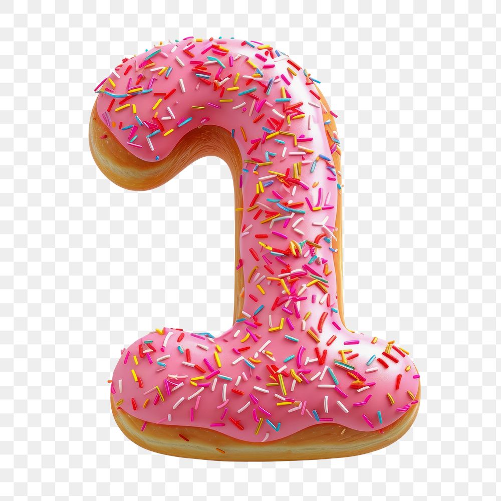 Number 1 png 3D donut alphabet, transparent background