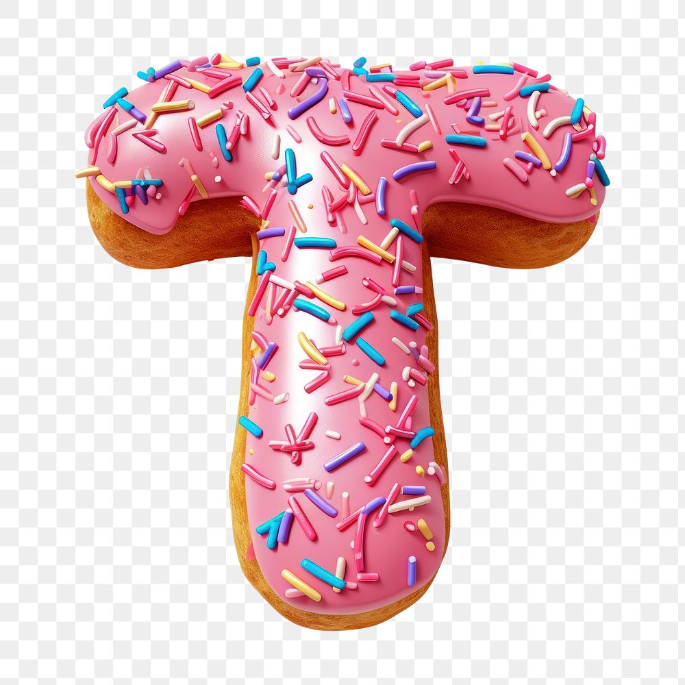 Letter T png 3D donut alphabet, transparent background