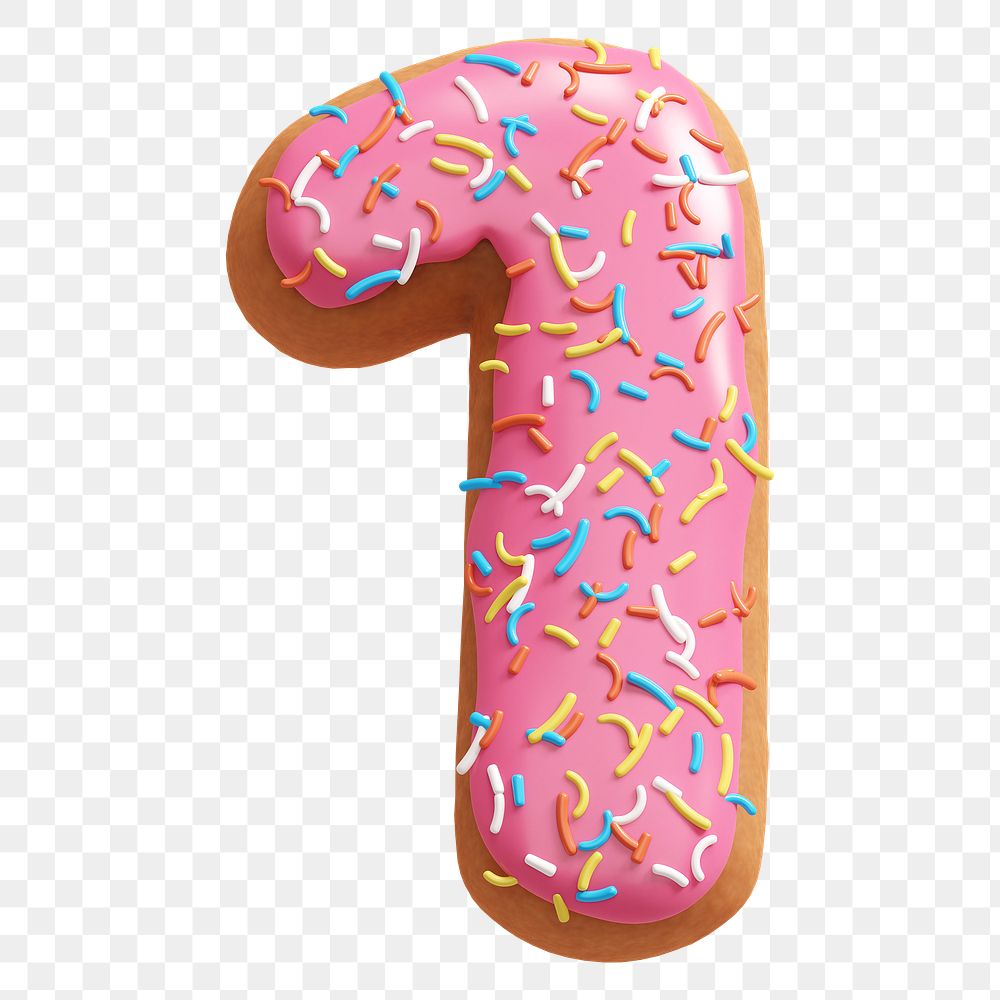 Number 1 png 3D donut alphabet, transparent background
