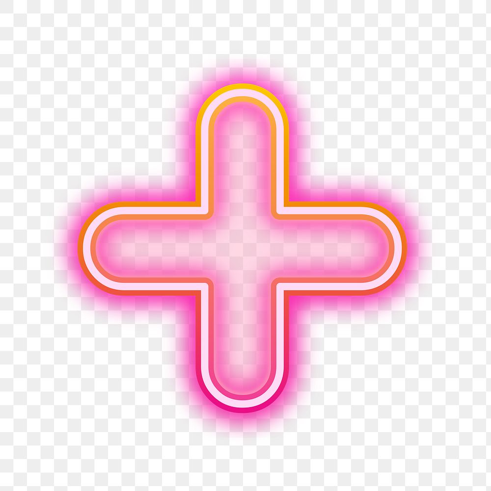 PNG plus sign pink neon design, transparent background