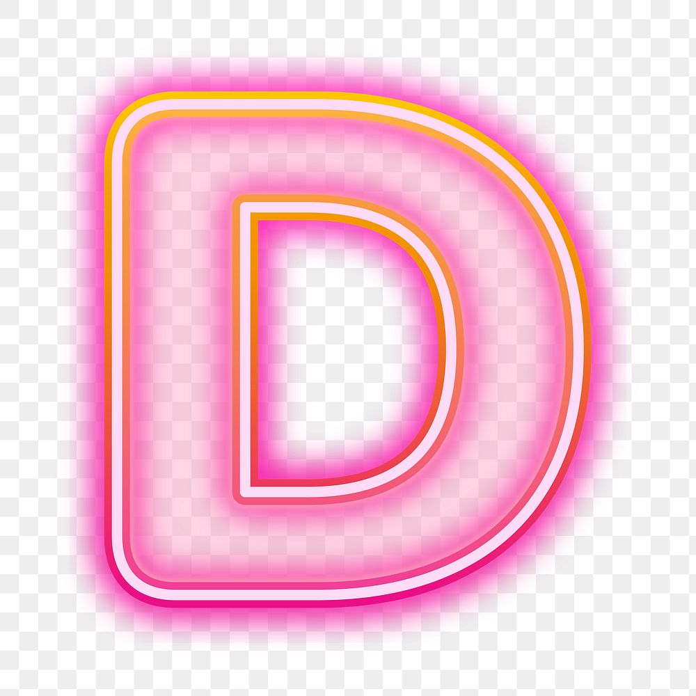 Letter D png pink neon design, transparent background