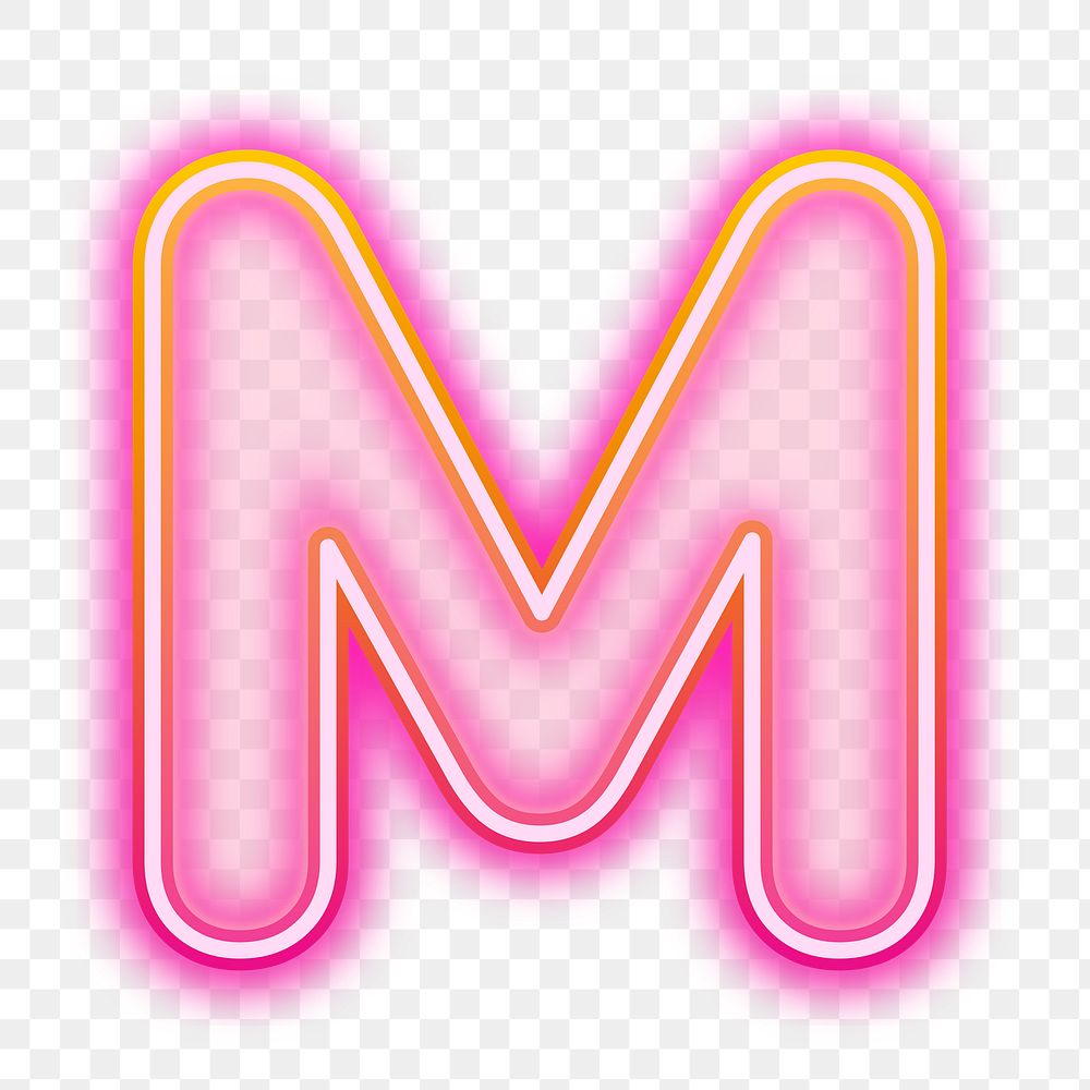 Letter M png pink neon design, transparent background