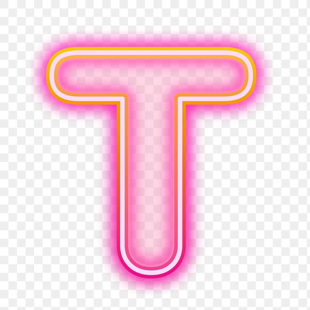 Letter T png pink neon design, transparent background