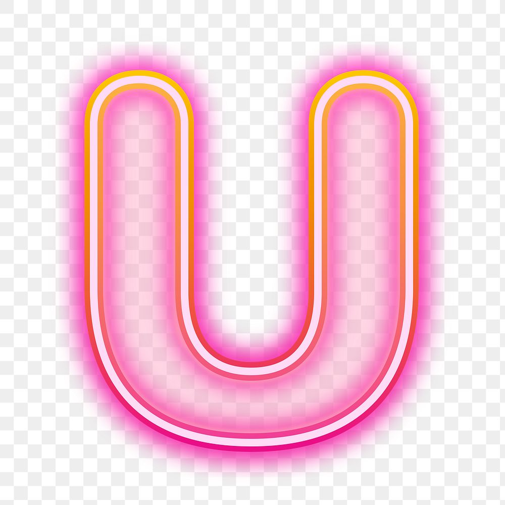 Letter U png pink neon design, transparent background