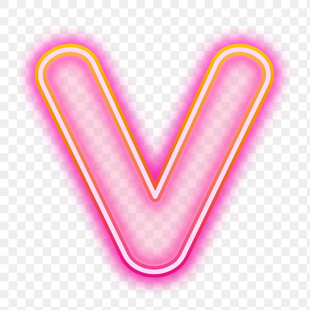 Letter V png pink neon design, transparent background