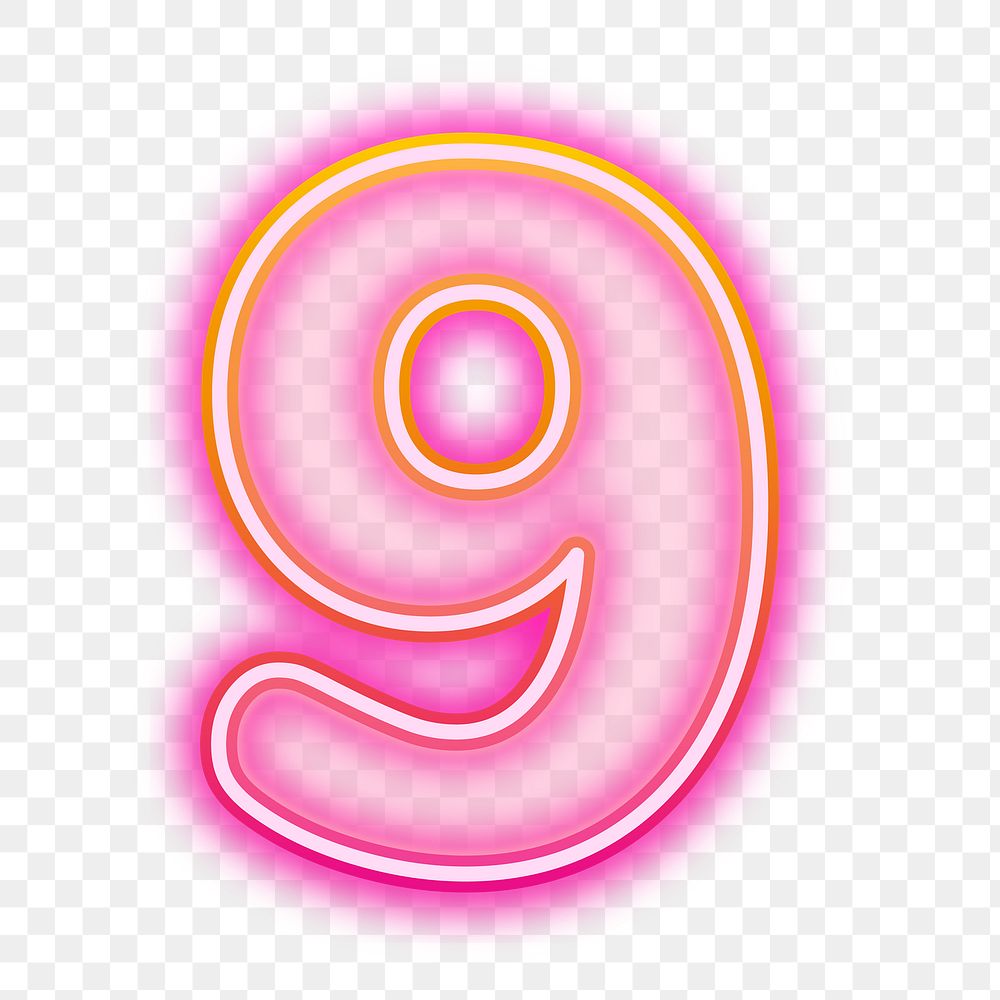 PNG number nine pink neon design, transparent background