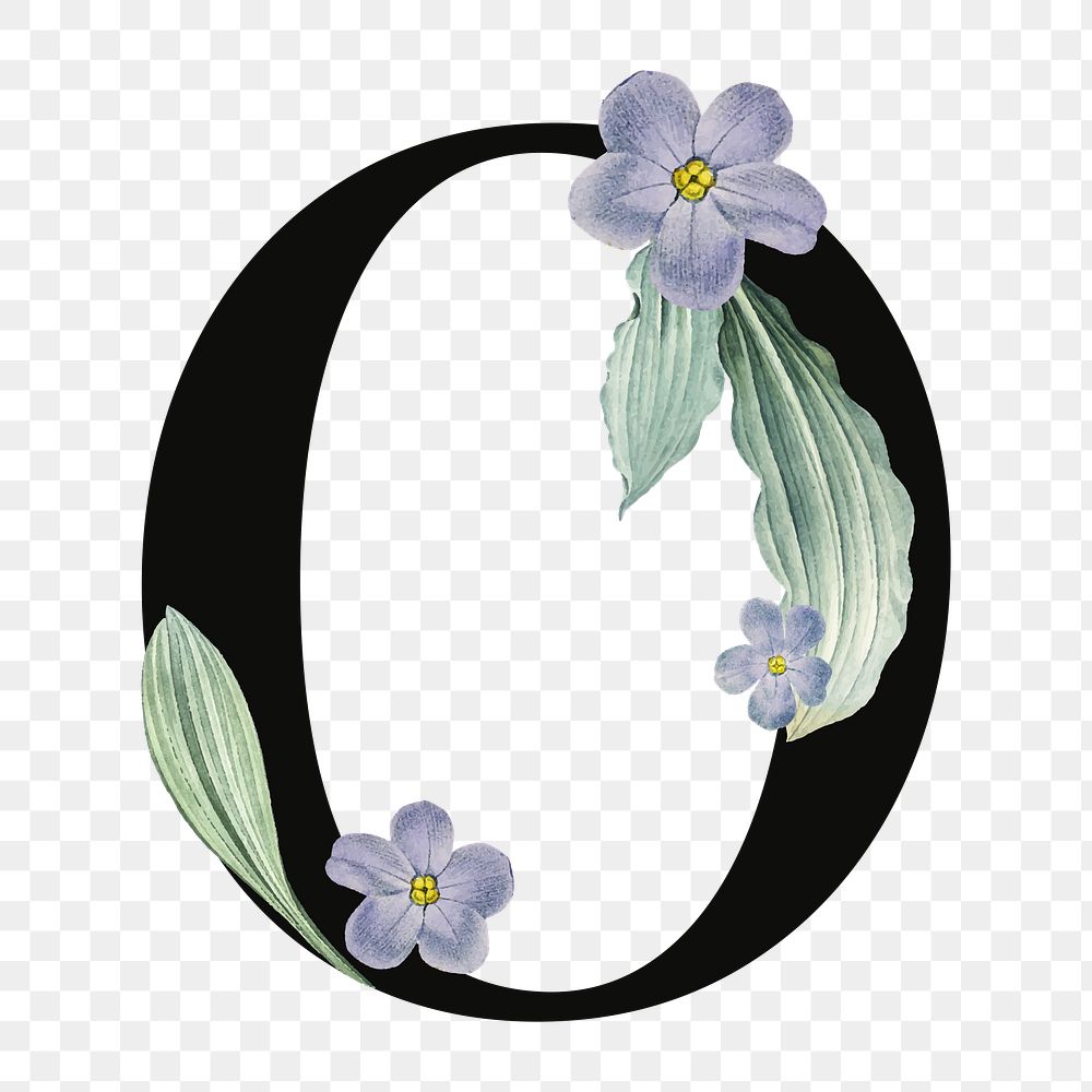 Number 0 png floral illustration, transparent background