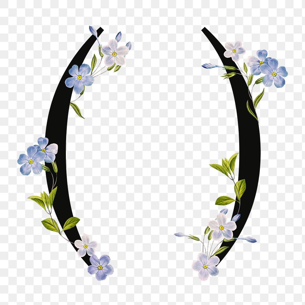 Floral parentheses png digital art illustration, transparent background