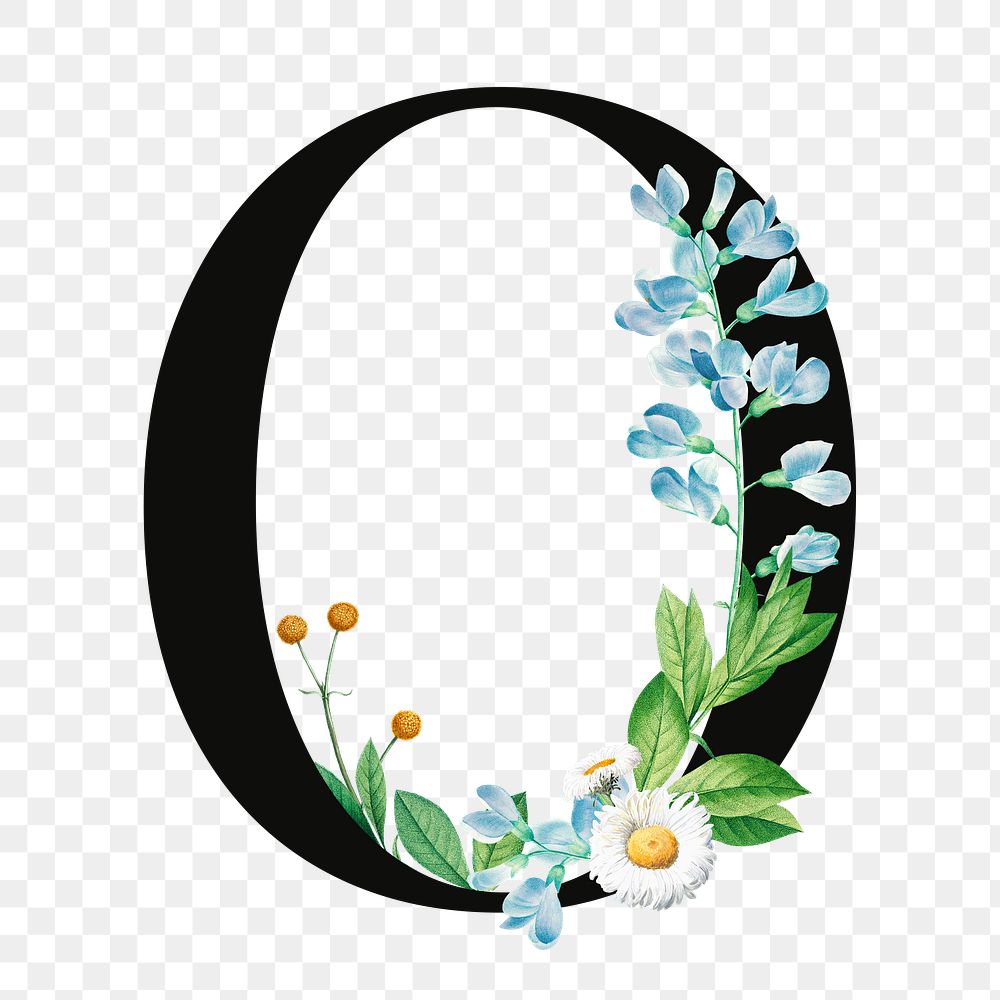 PNG floral letter O digital art illustration, transparent background