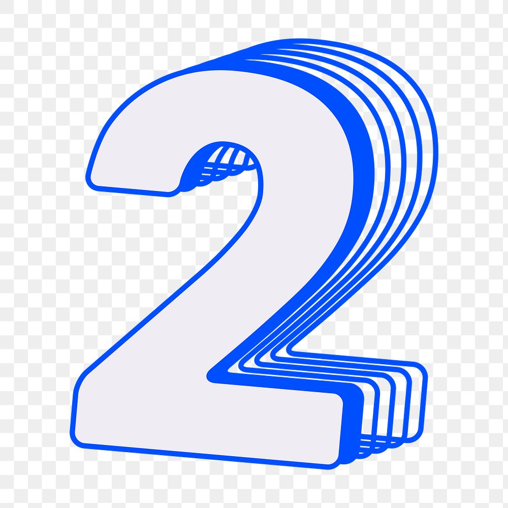 Number two png blue layered design, transparent background