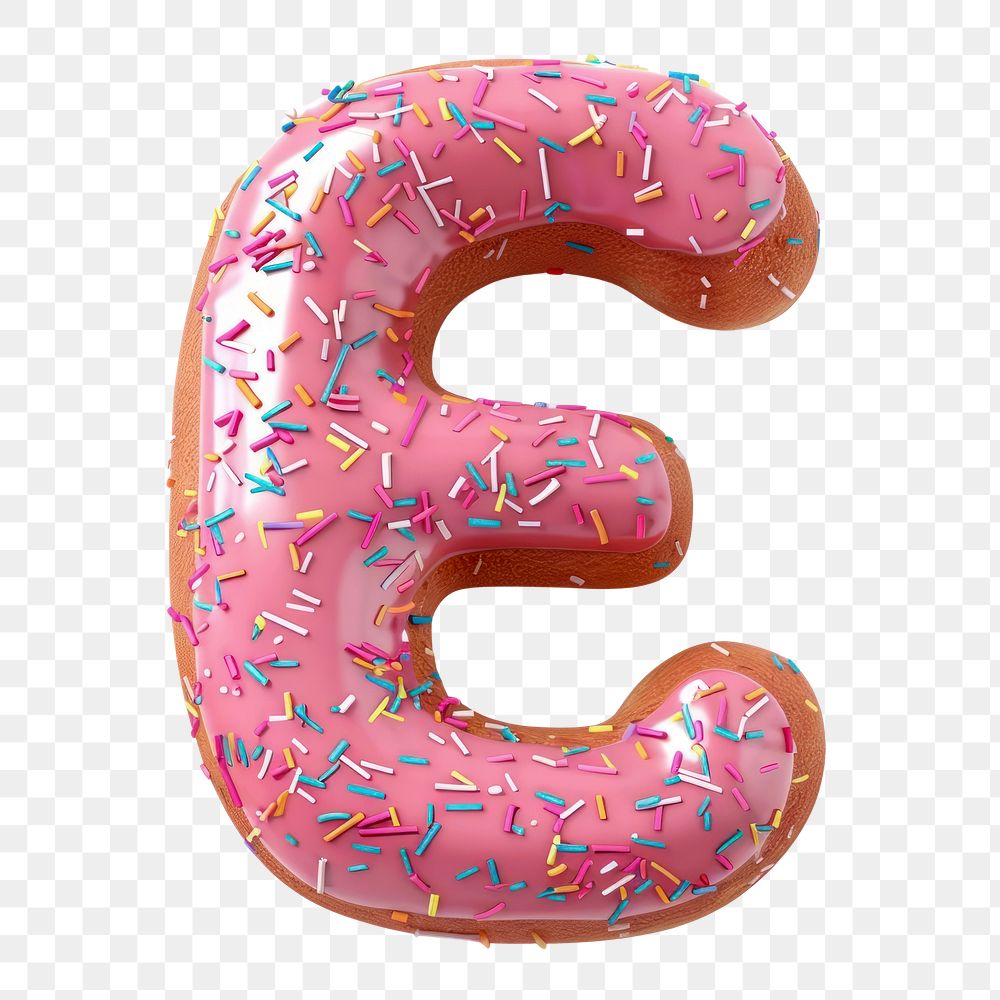 Letter E png 3D donut alphabet, transparent background