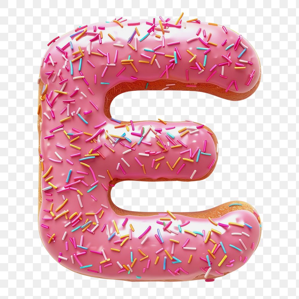 Letter E png 3D donut alphabet, transparent background