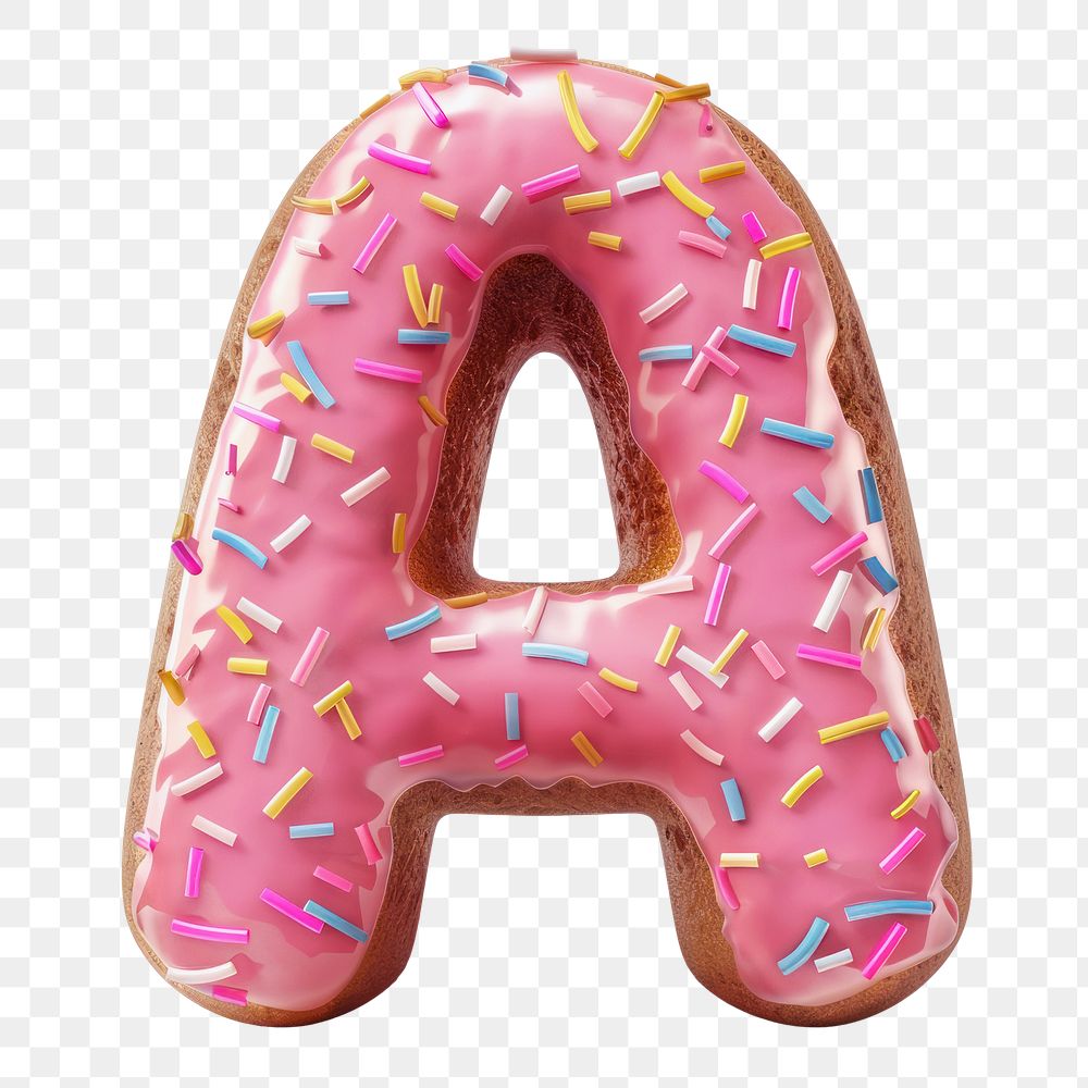 Letter A png 3D donut alphabet, transparent background