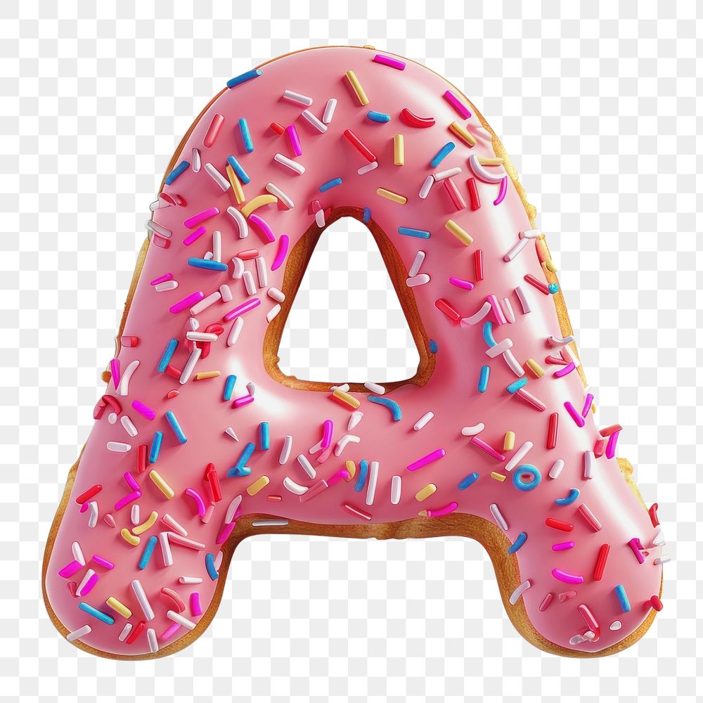 Letter A png 3D donut alphabet, transparent background