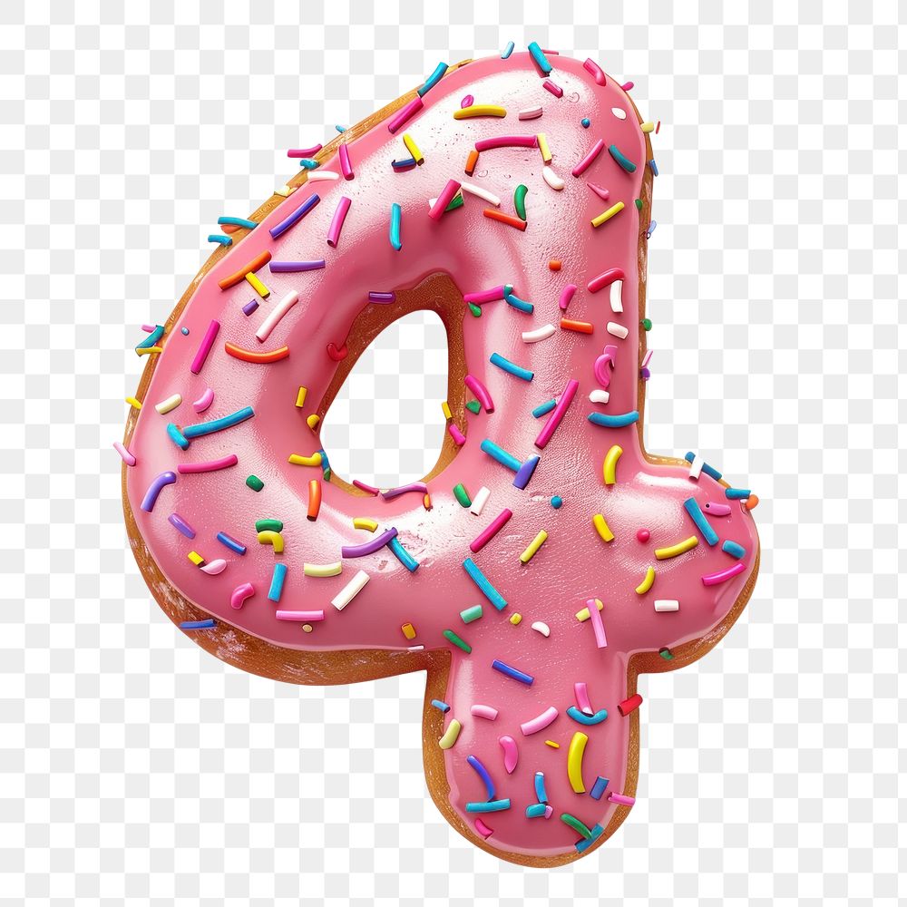 Number 4 png 3D donut alphabet, transparent background