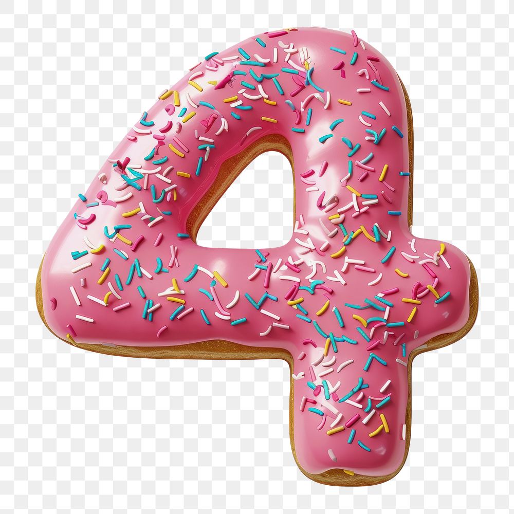 Number 4 png 3D donut alphabet, transparent background