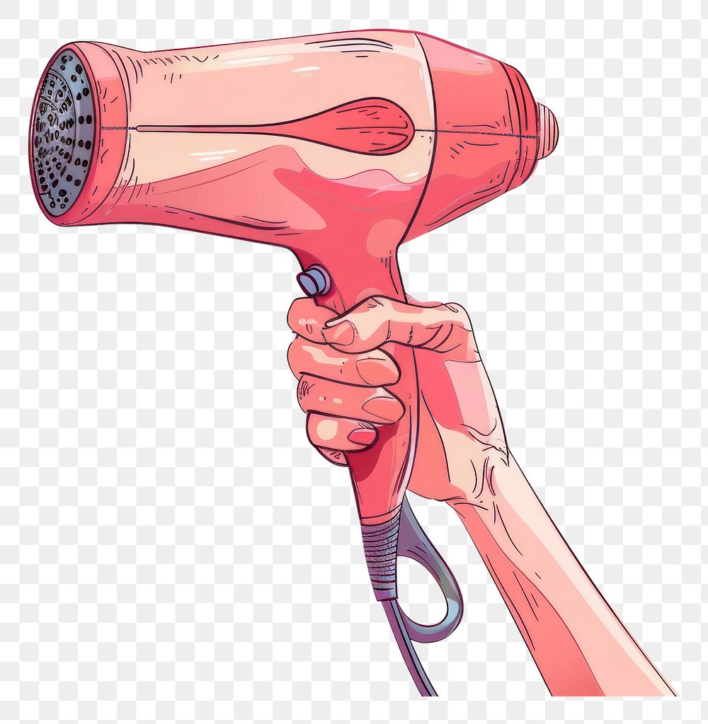 PNG Human hand holding hair dryer cartoon white background technology.