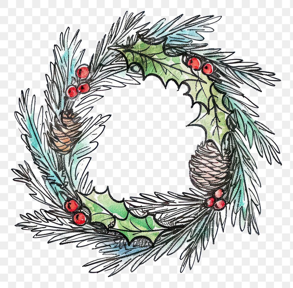 PNG Hand-drawn sketch christmas wreath celebration creativity decoration. 